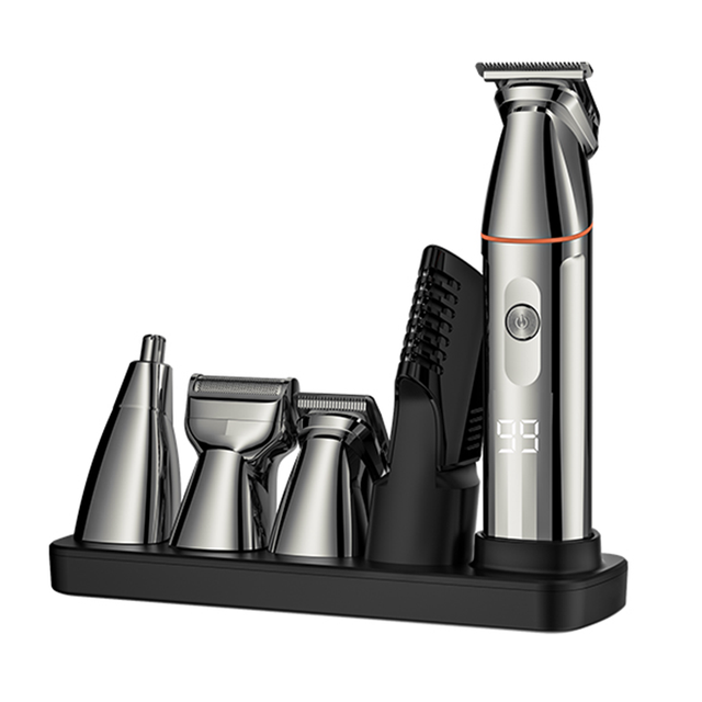 Sparoma Male Electric Trimmer 5-in-1 Beard Grooming Set Stainless Steel Rechargeable Waterproof Smart Lock LED Display LK-891