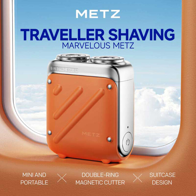 METZ Traveller Electric Shaver: Mini & Portable Waterproof Men's Grooming, Perfect Valentine's Day Gift for Him