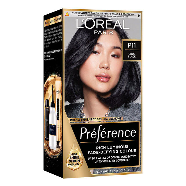 L'Oréal Paris Hair Colour: Preference P11 Cool Black, Rich Luminous Fade-Defying Permanent Dye, Recommended by 9/10 Women
