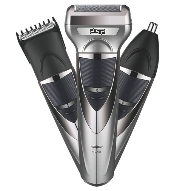 DSP 3-in-1 Men's Electric Shaver Set: Waterproof Wet/Dry Foil Shaver with Nose & Beard Trimmer Attachment