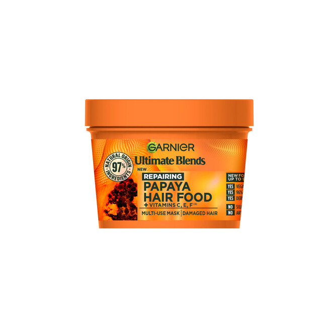 Garnier Hair Treatment Mask Ultimate Blends Papaya Hair Food 400ml – Nourishing Multi Use Restorative Care for Damaged Hair