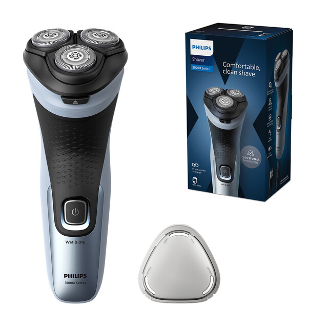 Philips Series 3000X Men's Electric Shaver with Wet & Dry Use, PowerCut Blade System and SkinProtect Technology for 40 Mins