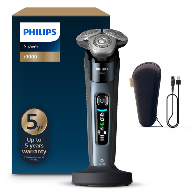 Philips Series i9000 Wet & Dry Electric Shaver for men with SkinIQ AI Tech, 360 Flex Heads & Triple Action Lift & Cut System, 50 Min