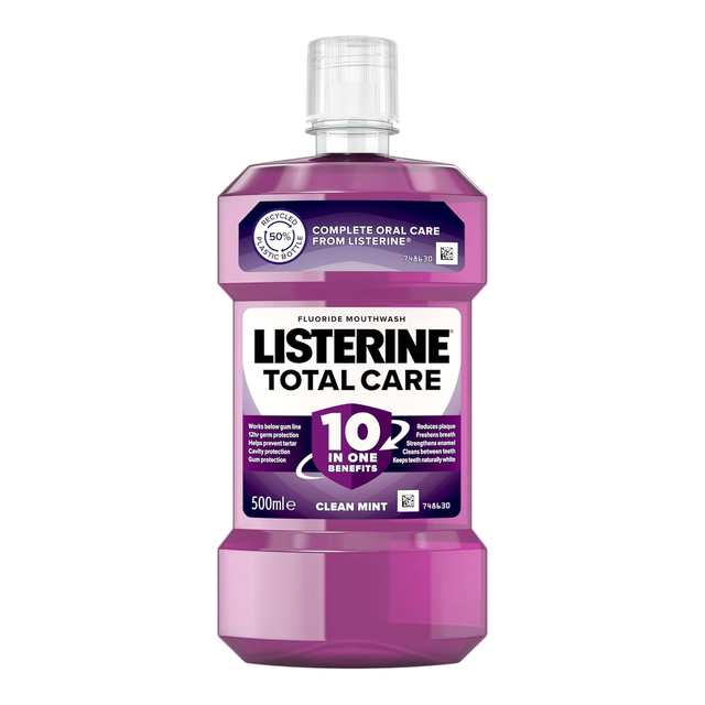 Listerine Total Care 10-in-1 Benefit Clean Mint Mouthwash 500ml for Fresher Breath & Healthier Teeth