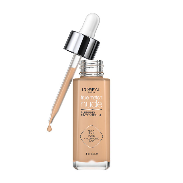 L'Oréal Paris Women's True Match Nude Plumping Tinted Serum, 1% Hyaluronic Acid in Medium