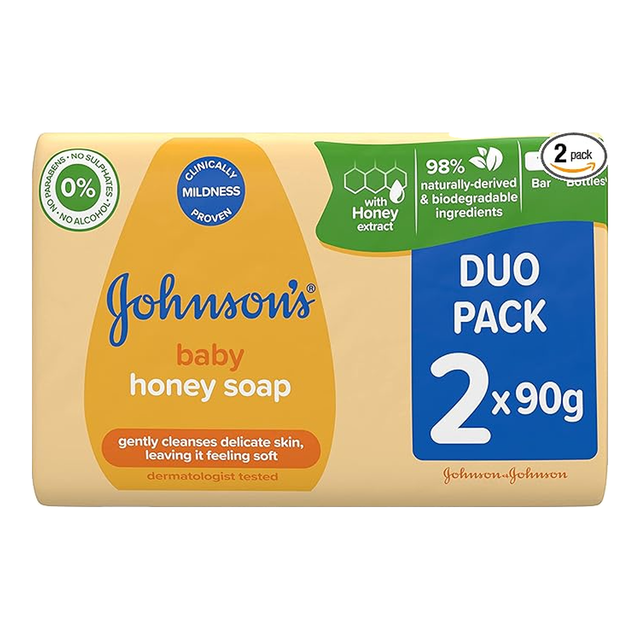 Johnson's Baby Honey Soap Duo 2x90g - Gentle Cleansing Bar For Baby's Soft Skin & Delicate Hair During Bath Time