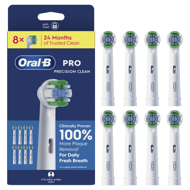 Oral-B Pro Precision Clean Toothbrush Replacement Brush Heads, 8 Count, White - Compatible with Oral-B Electric Toothbrushes