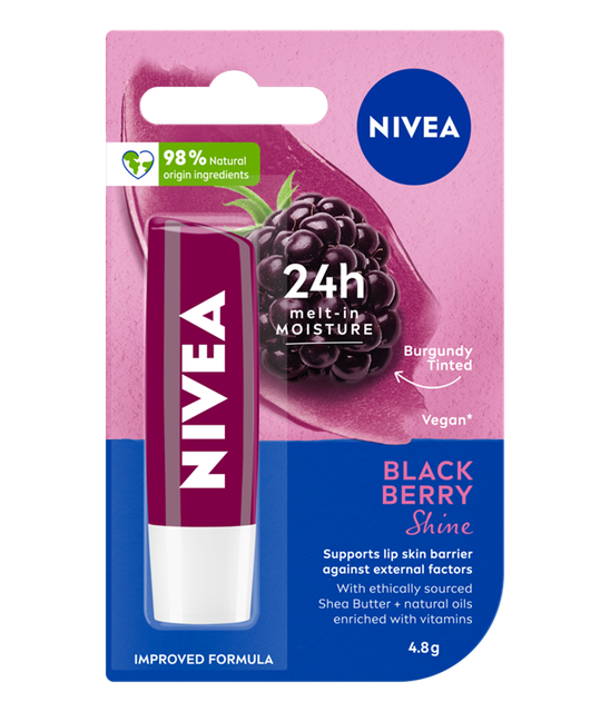 NIVEA Lip Care Blackberry Shine Balm 4.8g for Hydrated and Beautifully Shiny Lips with a Tint of Color