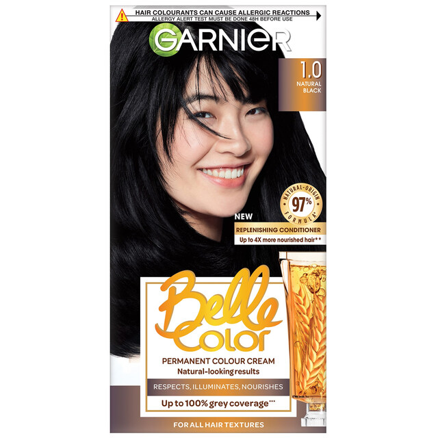 Garnier Belle Color 1 Black Permanent Hair Dye Kit with 98% Natural Origin Conditioner for a Multi-tonal, Natural-Looking Hair Colour