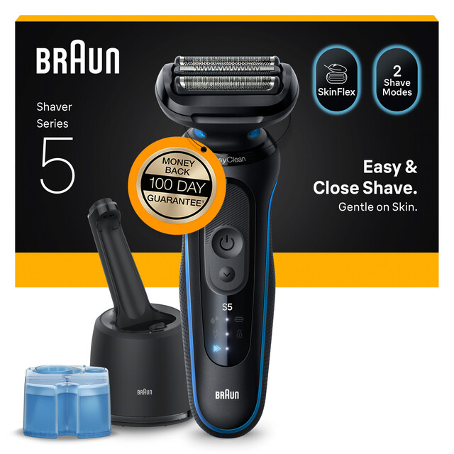 BRAUN Series 5 Men's Electric Foil Shaver - Wet & Dry 50-Min Battery with SmartCare Centre Charging Station, Blue 52-B7200CC
