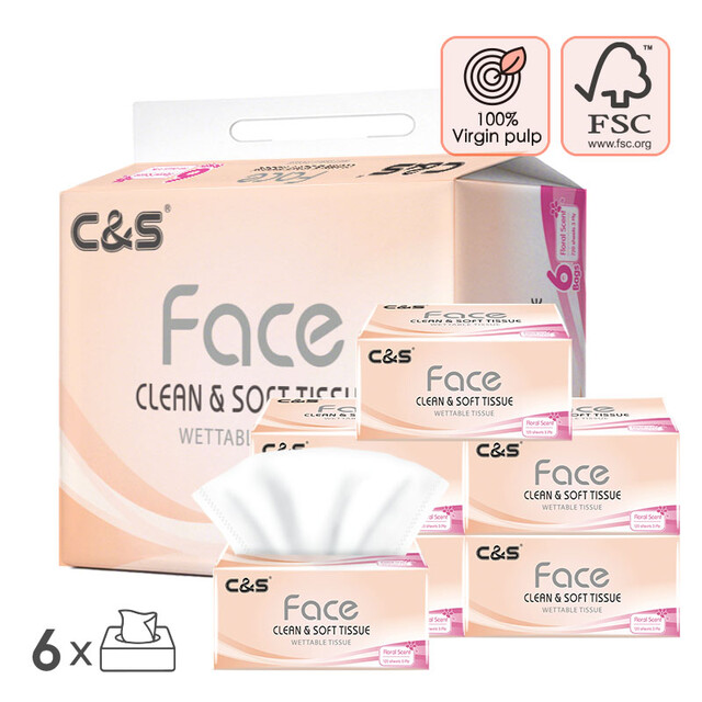 C&S Floral Scent Facial Tissues, 6 Pack Family Size (720 Total Sheets), Ultra Soft 3-Ply for Everyday Use