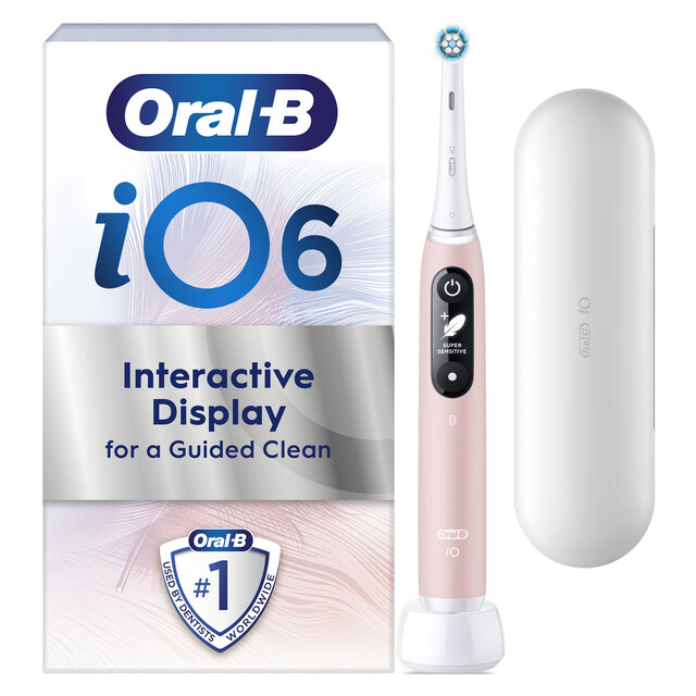 Oral-B iO6 Electric Toothbrush with App Guidance & AI Tracker in Pink Sand | 5 Modes, Travel Case, Interactive Display for Professional Clean