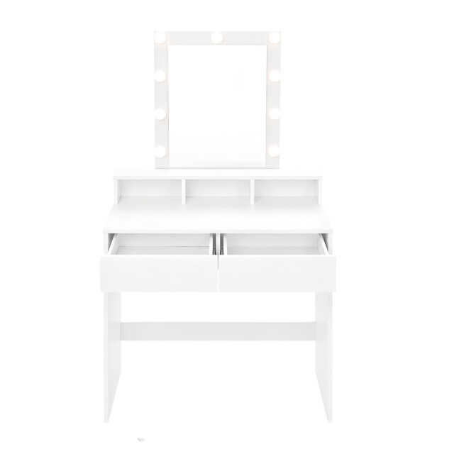 JOYFURNOS White Vanity Makeup Table with Lighted Mirror - Modern Dressing Table for Bedroom with 3 Color Light Options