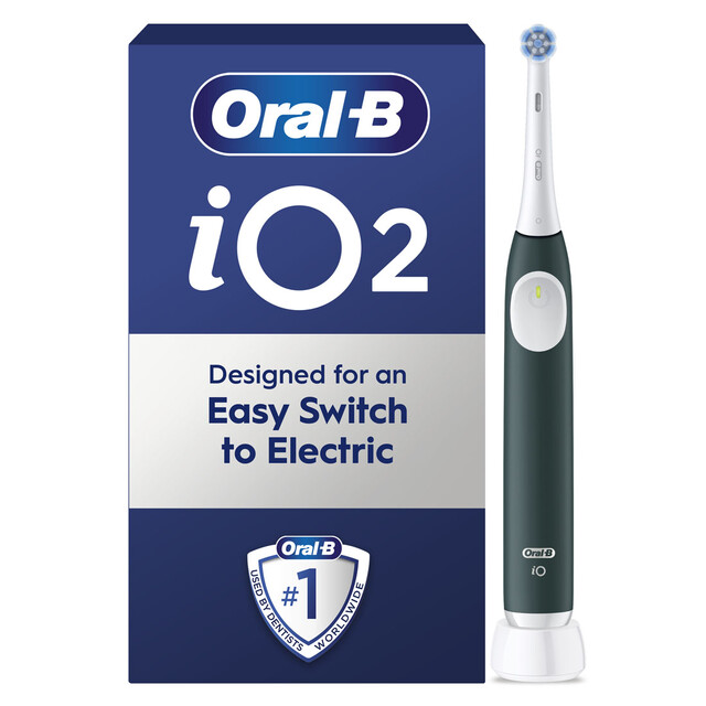 Oral-B iO2 Forest Green Electric Toothbrush - 3 Modes, Pressure Sensor, 100% Cleaner Teeth, Long Battery Life & Quiet Operation