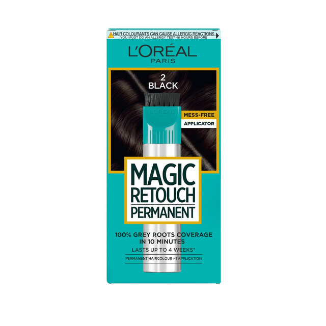 L'Oréal Paris Magic Retouch Permanent Hair Colourant, 75ml Black 2 - For Flawless 3-Second Grey Root Coverage & Natural-Looking Results