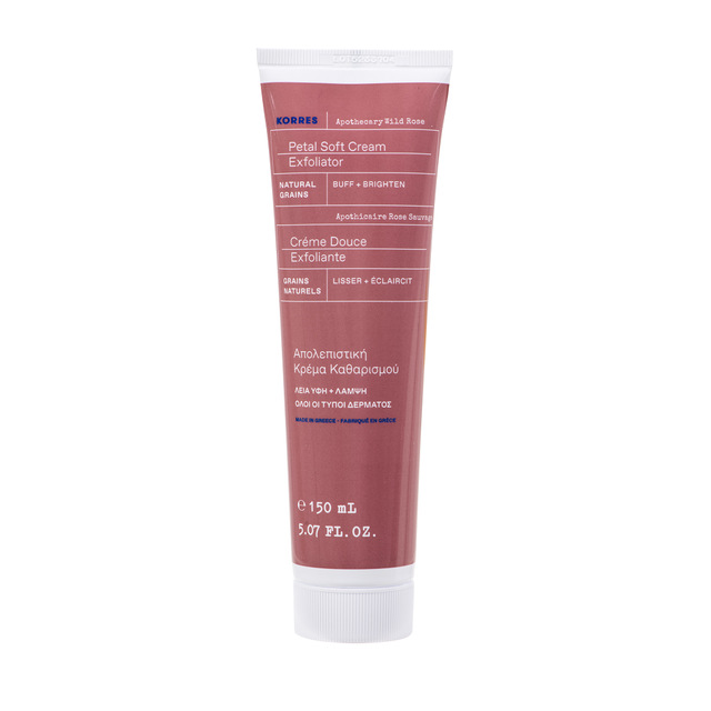 Korres Wild Rose Exfoliating Face Cream Scrub - 150ml of Petal-Soft Gentle Buffing for Smooth, Glowing Skin