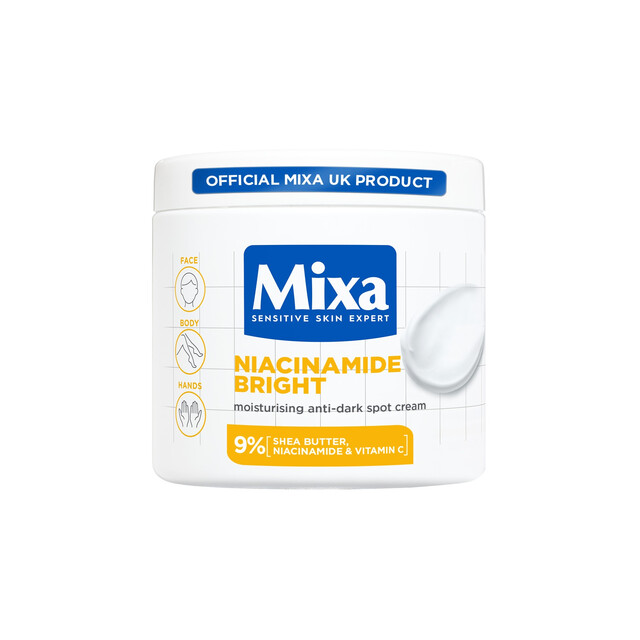 Mixa Body Care Cream: Niacinamide Bright Moisturizing Anti-Dark Spot Treatment with 9% Niacinamide, Shea Butter & Vitamin C, 400ml