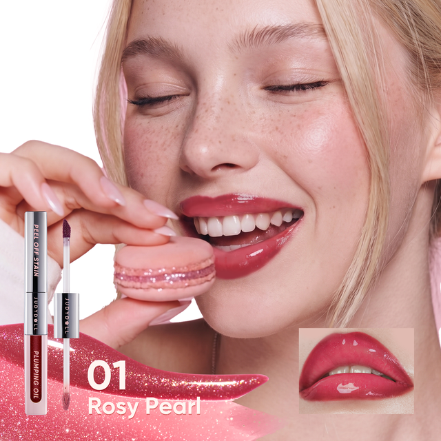 Judydoll Lip Gloss & Lip Oil Duo in 01 Rosy Pearl - Conditioning Peel Off Stain with Plumping Lip Oil for a Glossy Shine