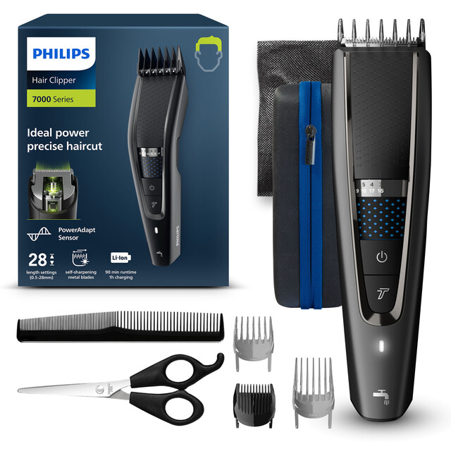 Philips Series 7000 Hair Clipper for men with Trim-n-Flow Pro Technology, 90 Min Cordless Runtime, 100% Washable HC7650/15