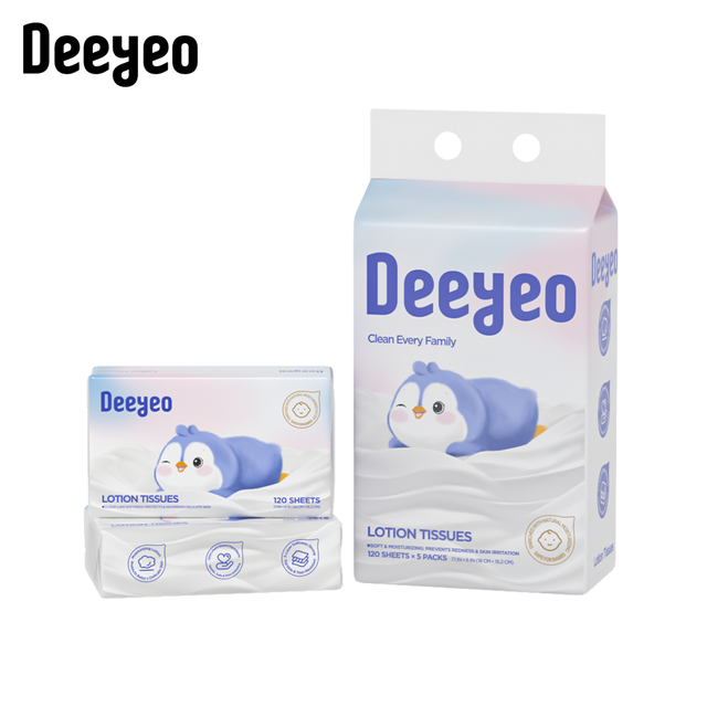 Deeyeo Facial Tissues: Hypoallergenic & Moisturizing Soft Tissues for Sensitive Skin & Noses, 600 Pulls in 5 Packs for Allergies & Daily Use.