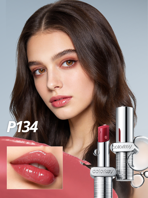 COLORKEY Luxury Hydrating Lipstick: Moisturizing High-Shine Glossy Finish in Silver Label P134 Pink Guava.