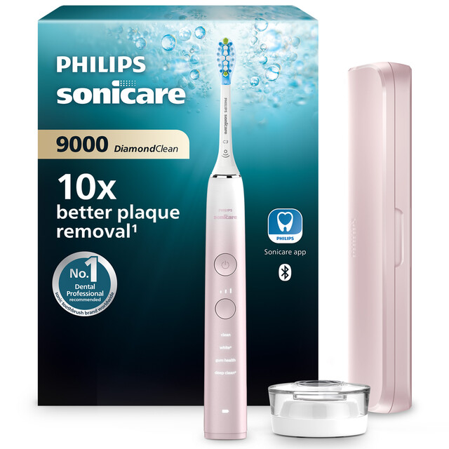 Philips Sonicare DiamondClean 9000 Series Pink Electric Toothbrush with App, 4 Modes, 3 Intensities for 10x More Plaque Removal
