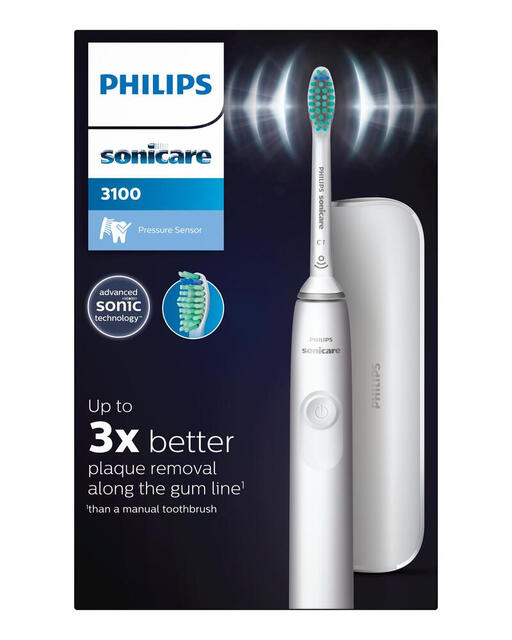 Philips Sonicare 3100 Electric Toothbrush | 3x Better Plaque Removal, 2 Min SmartTimer, Pressure Sensor & Travel Case, White