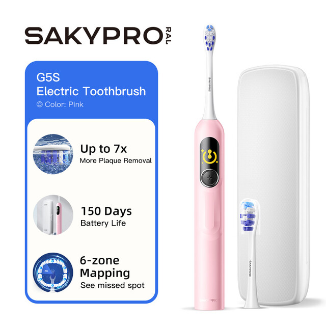 Saky Pro Oral AI Smart Electric Toothbrush for Kids & Adults, LED Screen, Real-Time Clean Map, 150-Day Battery, Pink