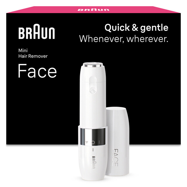 BRAUN Mini Facial Hair Remover - Gentle & Precise Trimmer for women, White, FS1000 Model with Included AA Battery