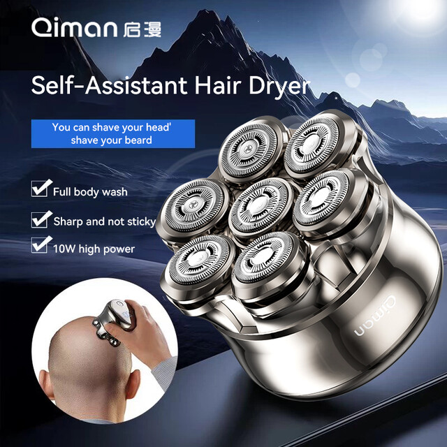 Qiman 8010 7D Electric Head Shaver: Wet & Dry Bald Head Razor with Smart LED Display, Type-C Charging & 150-Day Battery for Face and Beard