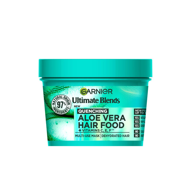 Garnier Ultimate Blends Hair Mask: Aloe Vera Multi-Use Hair Food for Dehydrated Hair with 8X Hydration, 97% Natural Ingredients, Vegan