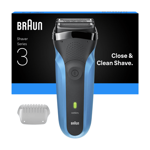 Braun Series 3 310 Wet & Dry Men's Electric Shaver - Black/Blue - Rechargeable Foil Razor for a Close & Comfortable Shave