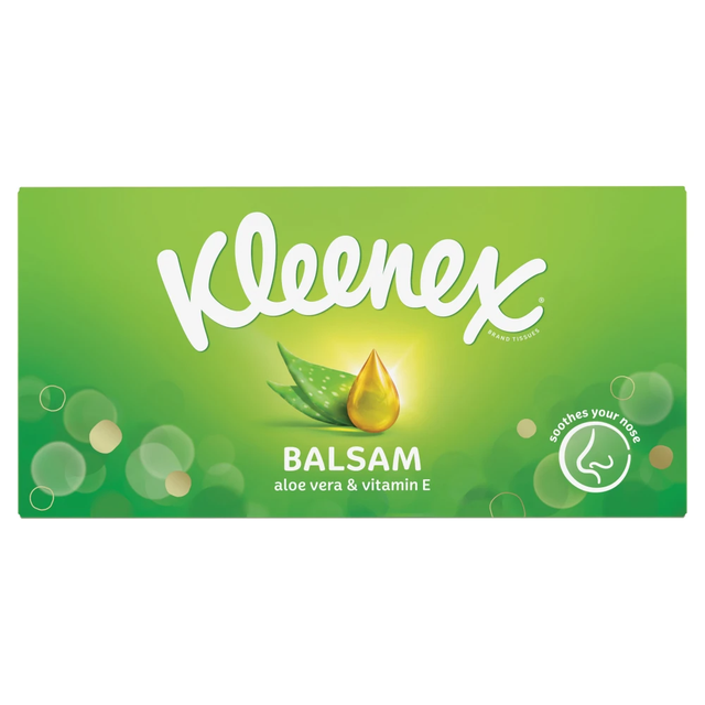 Kleenex Balsam Tissues Single Standard Box, Ultra-Soft Facial Tissues Infused with Soothing Lotion for Sensitive Skin