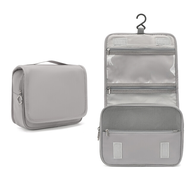 KONO Hanging Travel Toiletry Bag - Waterproof Foldable Makeup & Wash Organizer with Hook for men & Women in Grey