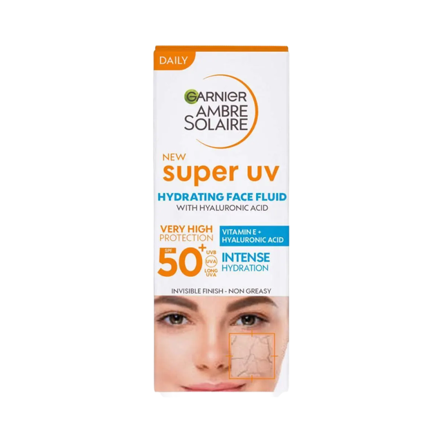 Garnier Sun Care Sunscreen Ambre Solaire Super UV Vitamin Cg Facial Fluid SPF50+, Daily Brightening Protection, 40ml