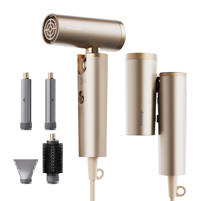 Uniorange H16 Portable Foldable High-Speed Hair Dryer with 110K RPM Motor, 1B+ Ions & 4 Nozzles | Gold, Summer Deal