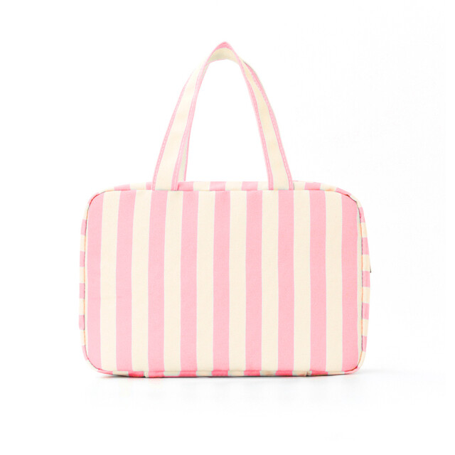 JORDAN&JUDY Toiletry Bag for Storage Organisation | 4-Fold Hanging Travel Cosmetic Case in Pink & Beige Stripe