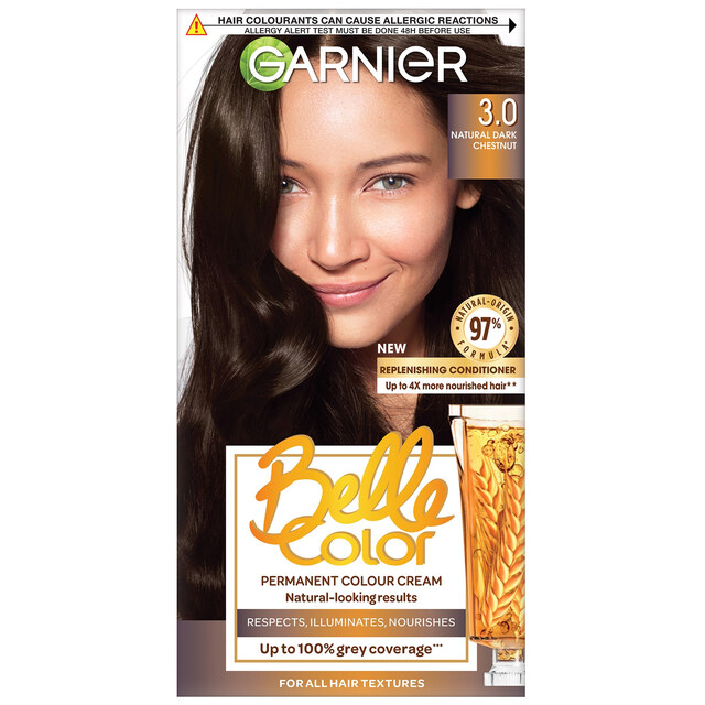 Garnier Belle Color 3 Dark Brown Permanent Hair Dye with 98% Natural Origin Conditioner for Multi-Tonal, Natural-Looking Color