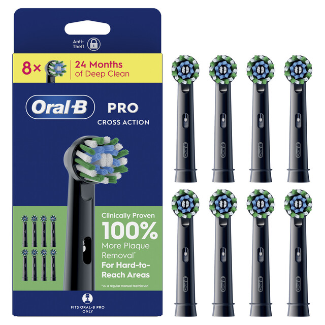 Oral-B Pro Cross Action Toothbrush Heads, Black Replacement Brush Heads for Electric Toothbrush, 8 Count Pack