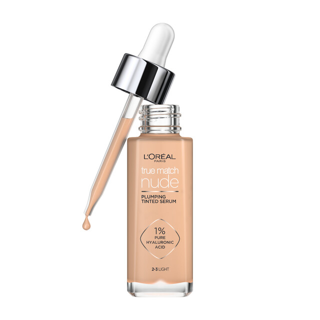 L'Oréal Paris Women's True Match Nude Plumping Tinted Serum, 1% Hyaluronic Acid in 2-3 Light