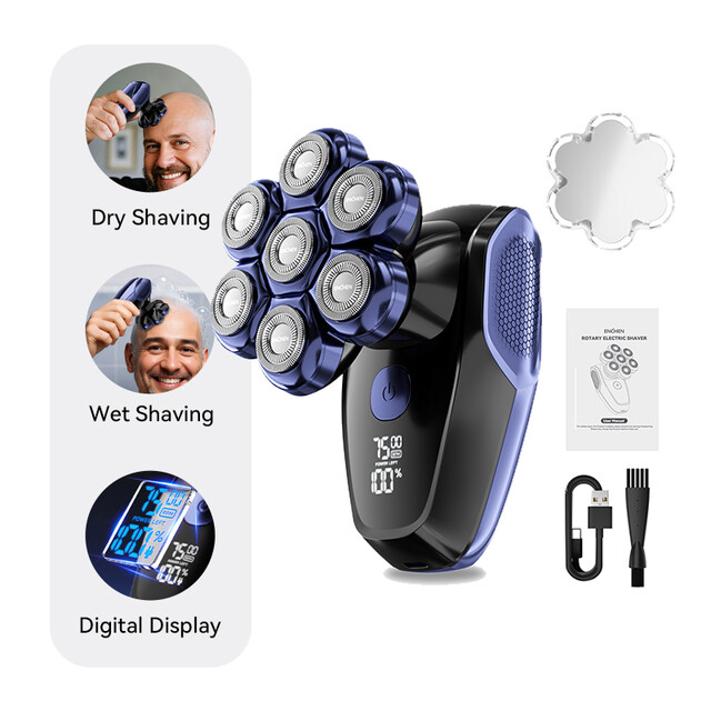 ENCHEN Male Grooming: Alien Pro 2 Wet & Dry Electric Shaver with 7D Magnetic Head for Bald Men, Metal Blue