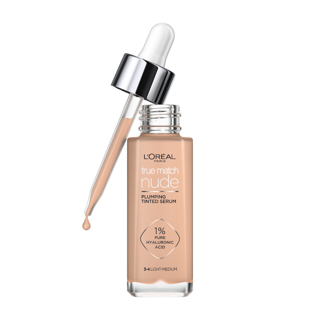 L'Oréal Paris Nude Tinted Serum Foundation - 3-4 Light Medium - A Lightweight Hydrating Tinted Serum Makeup With SPF