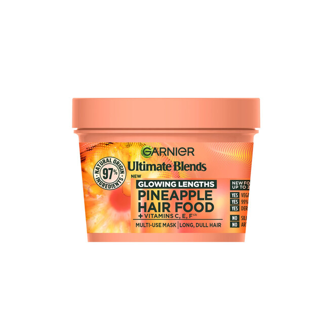 Garnier Ultimate Blends Pineapple Hair Food Multi-Use Mask 300ml for Fine Hair, with Vitamins C, E, F, 97% Natural, Vegan & Cruelty Free