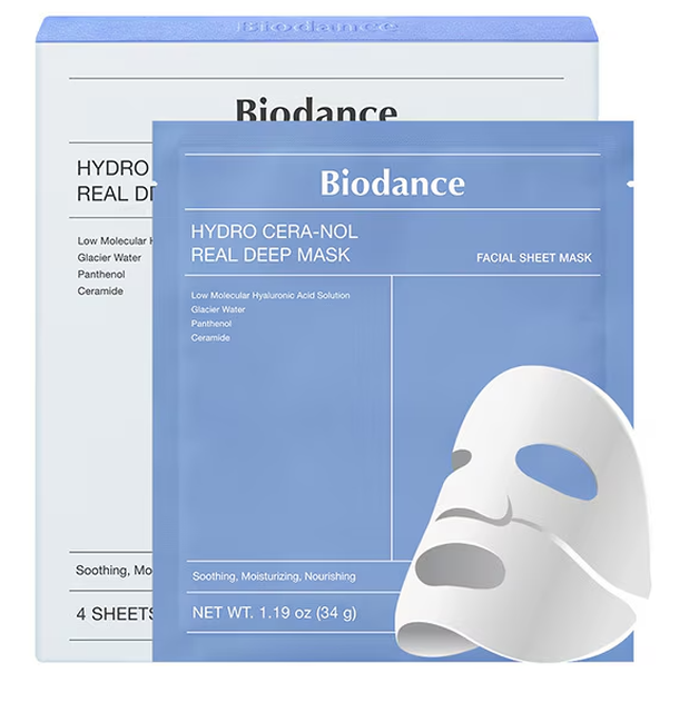 Biodance Beauty Face Care Hydro Cera-Nol Real Deep Mask for Ultimate Hydration, Pack of 4 Individual Treatments