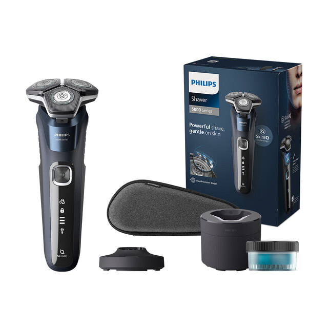 PHILIPS Male Electric Shaver 5000 Series: SkinIQ Wet & Dry with Travel Case, Flex Heads, Power Adapt Sensor & Quick Clean Pod