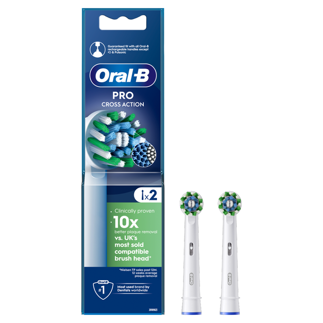 Oral-B Pro Cross Action Replacement Toothbrush Heads, 2-Pack - Angled Bristles for Deeper Plaque Removal with Pro Series