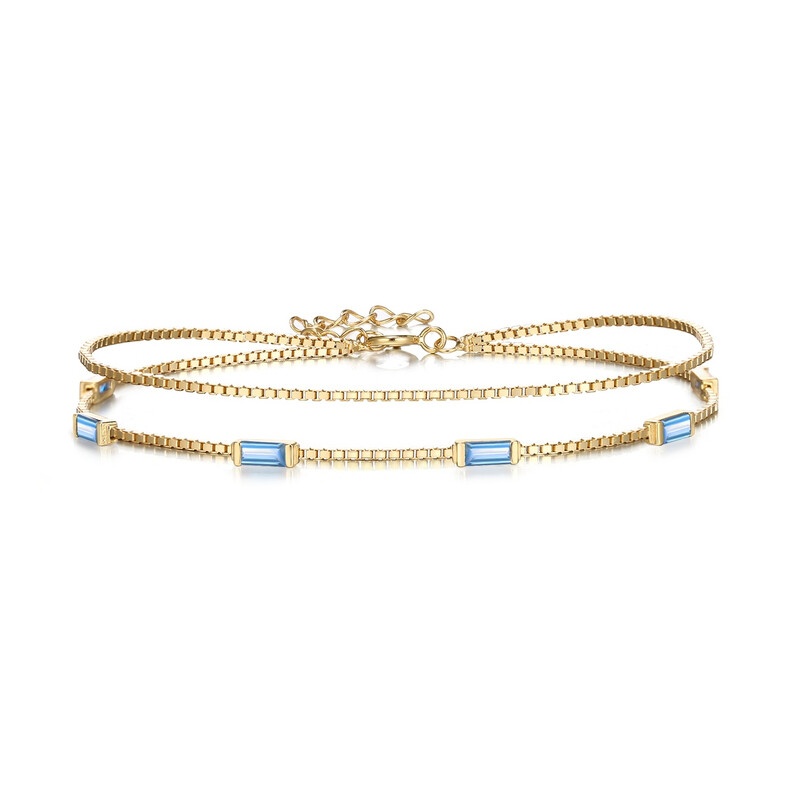 Dainty Emerald-Cut Blue Zicron Cubic Zirconia Charm Link Bracelet