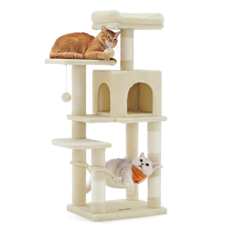 Cat Tree, Multi-Level Plush Cat Condo, 45×35×112cm, Beige