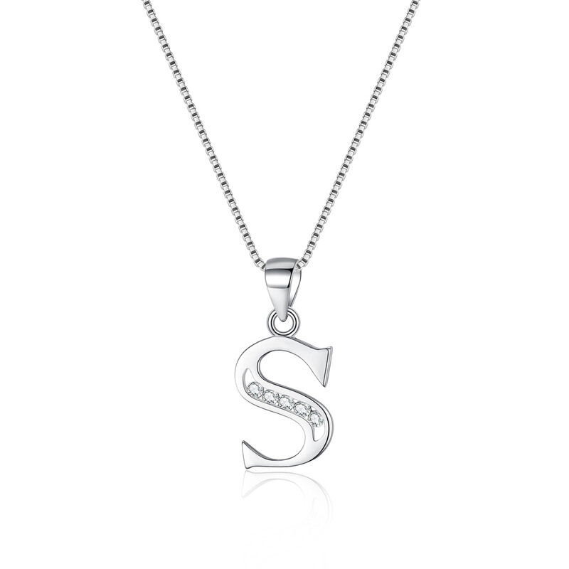 Cubic Zirconia Initial Pendant Necklace - Letter S