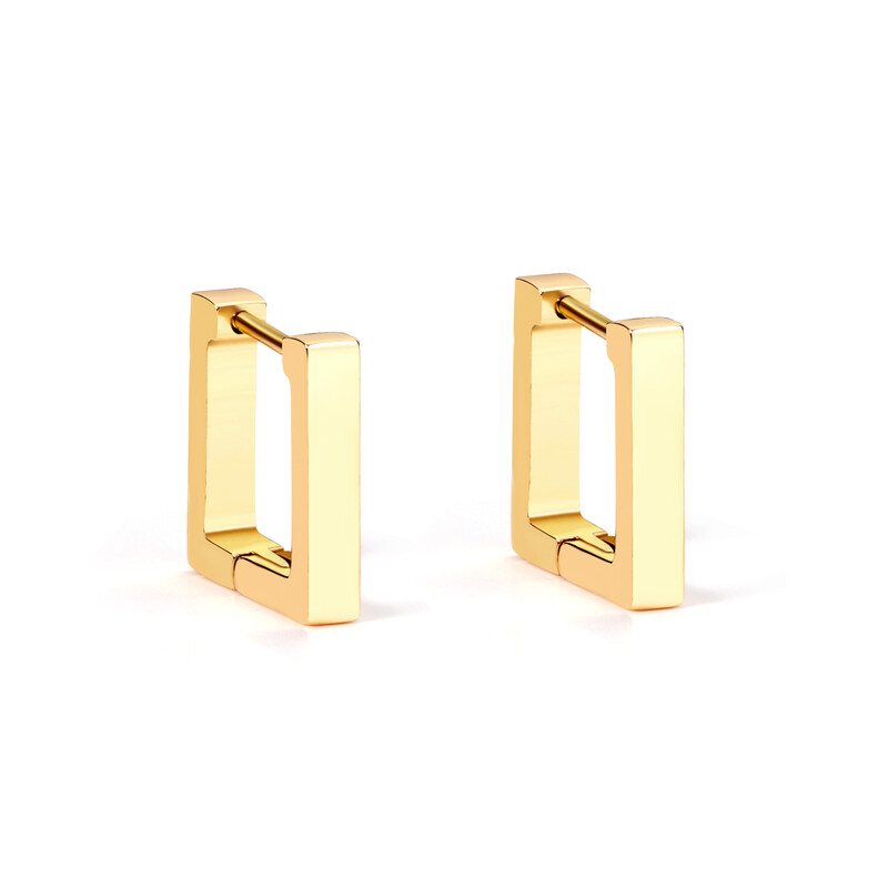 18K Gold Plated Stainless Steel Square Hoop Earrings, 14mm Small Geometric Rectangula